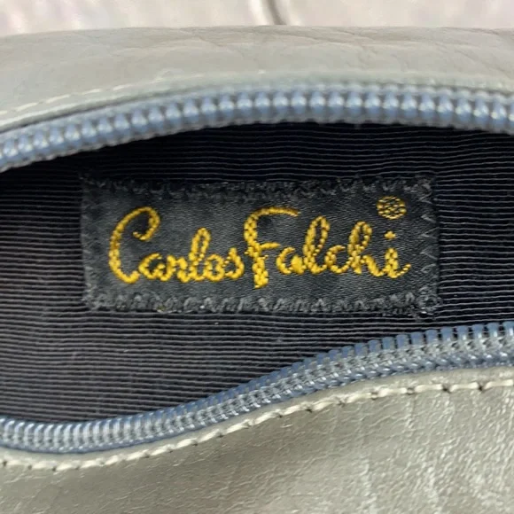 VINTAGE 70’s CARLOS FALCHI Gray Leather Crossbody Bag - Picture 12 of 17